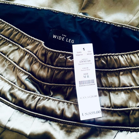 NWT White House Black Market Wide Leg Forever Olive Green Satin Pants Sz Medium - Picture 3 of 3